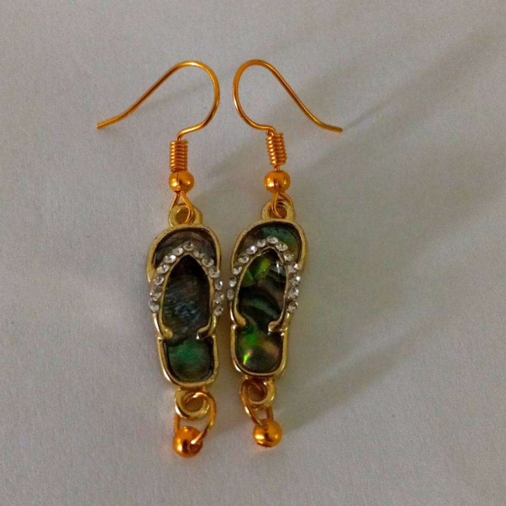 New Pair:  Flip Flop Design Earrings. Gold Tone Fish Hook Wires.